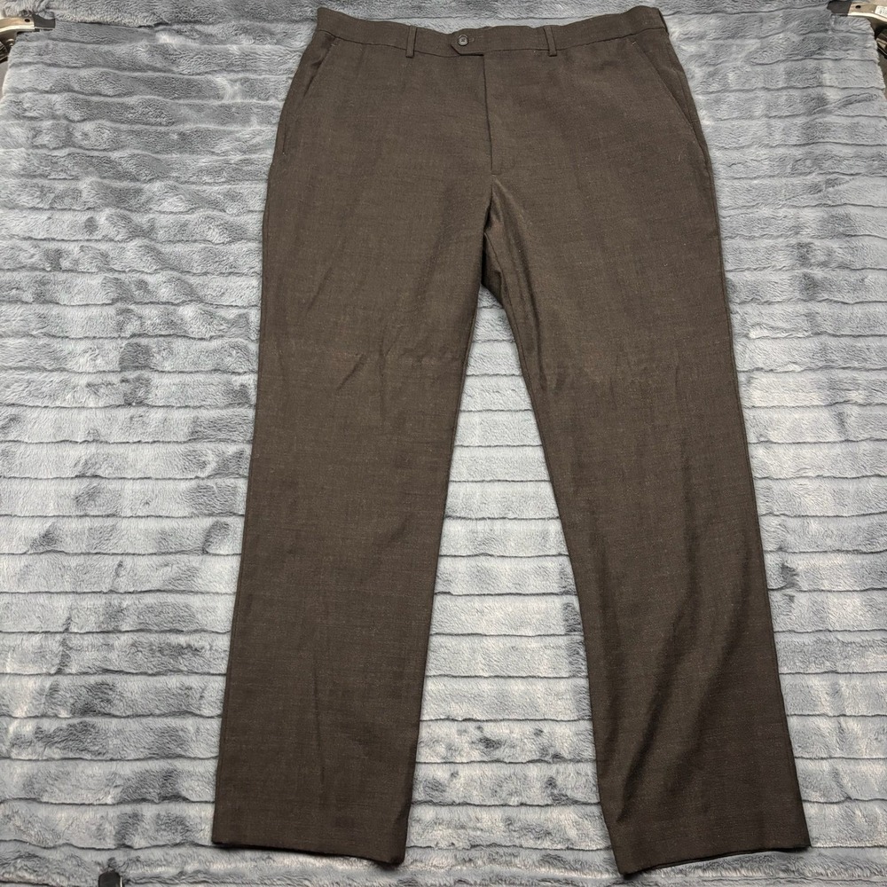 Stafford Mens Flannel Trouser Brown Wool Blend Dress Pants 40x32 Heathered Solid